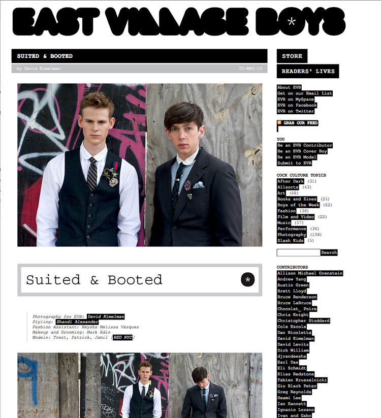 Photographed for East Village Boys by David Kimelman in Brooklyn, NY in 2010.