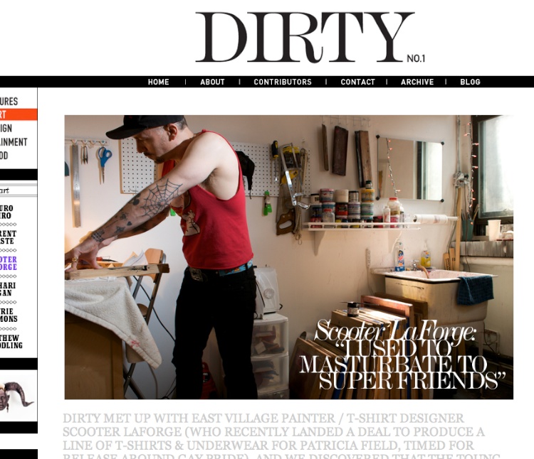 Artist, Scooter LaForge, shot for Dirty Magazine by David Kimelman in New York City in 2010.