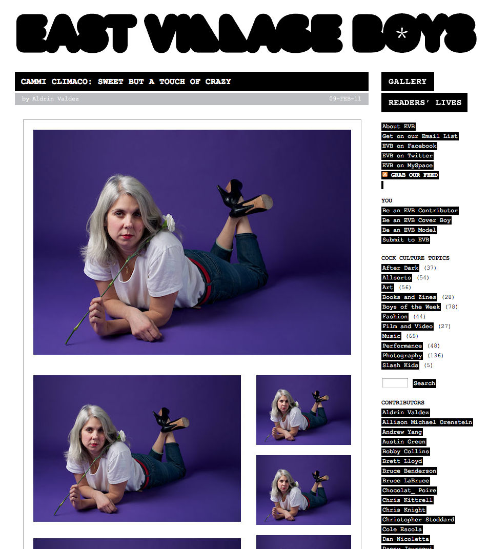 Artist, Cammi Climaco, photographed for East Villlage Boys in Brooklyn, in 2011.